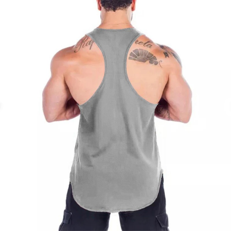Men Summer Gym Clothing Fitness Sports Stringer Tank Top Men Bodybuilding Vest Running Vest Workout Sleeveless Shirt O-neck