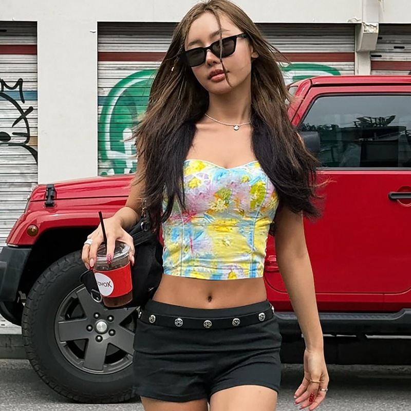 OM-2025 Summer New Arrival Fashionable Sexy Crop Top with Print and Waist-cinching Design